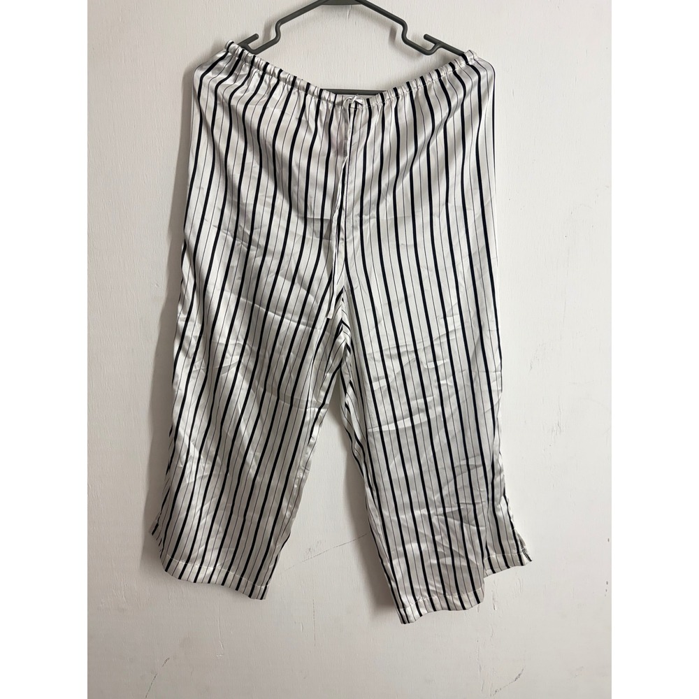 Ivy & Annabelle Intimates Satin Pajama Pants Medium Black White Striped Cropped
